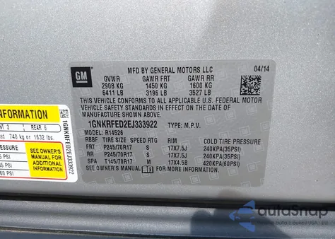 2014 Chevrolet Traverse Ls из США, поврежденный, VIN 1GNKRFED2EJ333922